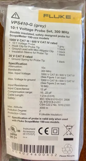 Fluke Vps410-g Scope Probe 10 1 Voltage Ratio Set 300 Mhz Grey