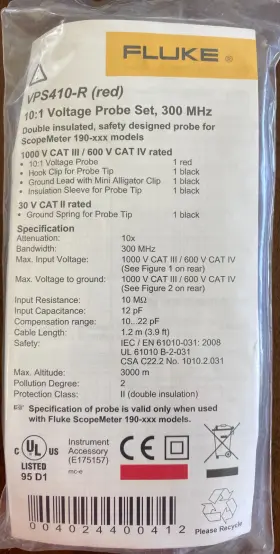 Fluke Vps410-r Scope Probe 10 1 Voltage Ratio Set 300 Mhz Red