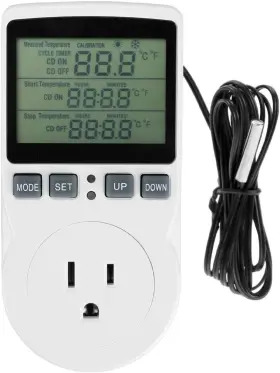 Qwork Qs34687 Digital Thermostat Outlet Plug Temperature Controller 1 Pack White
