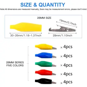 Turbo-roofinds 445016021008 20pcs 1.1ftft/28mm Alligator Clips Crocodile Electrical Test Clamps Jumper Helper