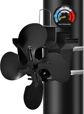 Yosn Yg01-024 Heat Powered Fireplace Fan Wall Mounted Wood Stove 4 Blades Black