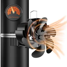 Zdaxoah Asc-df-s180 Wood Stove Fan 6 Blades Heat Powered Fireplace With Magnetic Mini Black